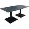 Konferenztisch mit anthrazit metallic und lavagrau Oberfläche, rechteckig mit zwei Standfüßen.