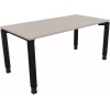 Schreibtisch in lichtgrau mit anthrazit metallic Beinen, Maße 1.600 x 680-820 x 800 mm.