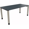 Schreibtisch mit lavagrauer Platte und silberaluminiumfarbigen Beinen, Ansicht von der Seite.