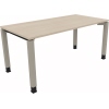 Schreibtisch mit hellen Akazienoberfläche und silberaluminiumfarbenen Beinen.