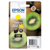 Epson Tintenpatrone 202XL in gelb, verpackt mit Kiwi-Bild und Produktspezifikationen.