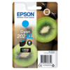Epson Tintenpatrone 202XL cyan in Verpackung mit Kiwi-Hintergrund.
