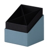 Stifteköcher in trapezförmigem Design mit zwei Fächern in blau und schwarz.