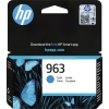 HP Tintenpatrone 963 in Cyan, verpackt mit Schmetterlingsdesign und QR-Code.