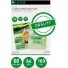 Laminierfolien im Format DIN A4 mit 80 µm Stärke in einer Verpackung mit 100 Stück.