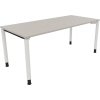 Schreibtisch mit hellgrauem Tischblatt und weißen Rundrohrbeinen, ohne zusätzliche Dekoration.