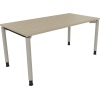 Schreibtisch in Eiche natur mit silberfarbenen Aluminiumbeinen, Maß 1600 x 680-820 x 800 mm.