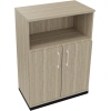 Regalschrank in anthrazit metallic und Eiche natur mit offenem Fach und zwei Türen.