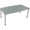 Konferenztisch in silberaluminium mit hellgrauer Betonoptik und vier Beinen.