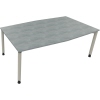Konferenztisch in silberaluminium mit hellbetonfarbener Tischplatte, rechteckig und stabil.