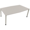 Konferenztisch in silberaluminium, lichtgrau, mit abgeflachter Kante und vier stabilen Beinen.