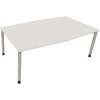 Konferenztisch in silberaluminium und diamantweiß mit abgerundeten Kanten und vier Beinen.