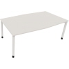 Konferenztisch in verkehrsweiß mit einem rechteckigen, leicht gewölbten Tischplatte und Beinen.