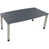 Konferenztisch in silberaluminium mit lavagrauer Tischplatte, Maße 1800 x 680-820 x 800/900 mm.