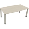 Konferenztisch in silberaluminium mit hellakaziefarbenem Tischblatt, Maße 1800 x 800 mm.