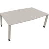 Konferenztisch in silberaluminium mit lichtgrauer Oberfläche und vier stabilen Beinen.