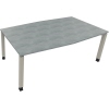 Konferenztisch mit hellgrauer Betonoberfläche und silberaluminium Beinen, rechteckige Form.