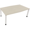 Konferenztisch mit hellen Akazien-Oberfläche und weißen Beinen, rechteckige Form.