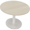 Runder Konferenztisch mit heller Holzfläche und weißem Fuß, Maße 1.000 x 720 mm (Ø x H).
