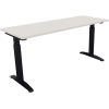Schreibtisch in diamantweiß mit anthrazit metallic Füßen, rechteckige Form und verstellbarer Höhe.