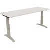 Schreibtisch in weiß mit silbernen Beinen, Maße 1600 x 650-850 x 600 mm.