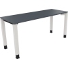 Schreibtisch mit lavagrauem Tischblatt und vier weißen Quadratrohren als Beine.