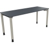 Schreibtisch mit vier runden Beinen in lavagrau und silberaluminium, Ansicht von der Seite.