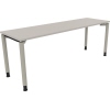 Lichtgrauer Schreibtisch mit vier runden Beinen, 2000 x 680-820 x 600 mm.