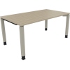 Schreibtisch in Eiche natur mit silberaluminium Vierfußrahmen, Maße 1600 x 680-820 x 900 mm.