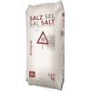 Weißer Sack mit 12,5 kg Streusalz, beschriftet mit einem Schneeflocken-Symbol und Warnzeichen.
