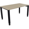 Holztisch mit quadratischen, anthrazitfarbenen Metallbeinen und naturfarbener Oberfläche.