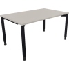 Schreibtisch mit lichtgrauer Oberfläche und anthrazitmetallic Vierfuß-Rundrohrgestell.