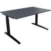Schreibtisch mit flacher Kufe, quadratischem Rohr und anthrazit metallicfarbenem Gestell.