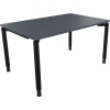 Schreibtisch mit lavagrauem Tischblatt und vier schwarzen Rundrohrbeinen, seitliche Perspektive.