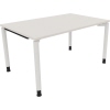 Schreibtisch mit runden weißen Beinen, rechteckiger Tischplatte, 140 x 68-82 x 90 cm.