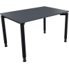 Schreibtisch mit rechteckiger, grauer Platte und vier schwarzen Rundrohrbeinen.