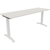 Schreibtisch in diamantweiß mit quadratischen Rohren, Maße 1800 x 650-850 x 600 mm.