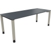 Schreibtisch in lavagrau mit silberaluminiumfarbigen Vierfuß und Quadratrohrgestell.