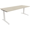 Schreibtisch in heller Akazienfarbe mit verstellbaren Füßen, Maße 2000 x 650-850 x 800 mm.