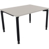 Lichtgrauer Schreibtisch mit anthrazit metallic Vierfuß-Rundrohren, rechteckiger Tischplatte.