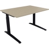 Schreibtisch in Eiche natur mit anthrazit metallic Flachkufen, höhenverstellbar.