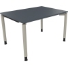 Schreibtisch in lavagrau mit vier runden Aluminiumfüßen, Maß 1200 x 680-820 x 900 mm.