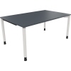 Schreibtisch mit lavagrauer Platte und weißen Vierfuß-Rundrohren, Maße 160 x 68-82 x 100 cm.
