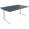 Schreibtisch mit lavagrauem Oberteil und weißen Flachkufen, in schlichten modernen Design.