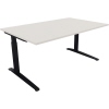 Schreibtisch in diamantweiß mit anthrazitmetallic Beinen, rechteckige Form, Höhenverstellbar.