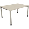 Schreibtisch mit hellem Akazienholz-Top und Rundrohrbeinen in Silberaluminium.