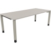 Schreibtisch in lichtgrau mit quadratischen Beinen, Maße 2000 x 680-820 x 900 mm.