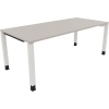 Schreibtisch mit quadratischen Lichtgrauen Füßen und weißer Tischplatte, 2000 x 680-820 x 900 mm.