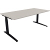Schreibtisch in lichtgrau mit flachem Tischgestell aus Quadratrohr in anthrazitmetallic.