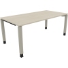 Schreibtisch mit hellen Akazienfarben und silbernen Alu-Vierfußgestell, 180 x 68-82 x 90 cm.